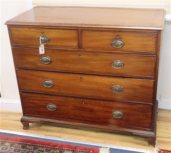 A George III mahogany chest fitted two short drawers and three graduated long drawers on ogee feet W.108cm